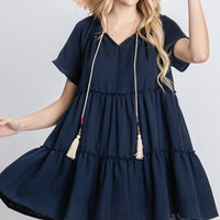 Jade By Jane Full Size Tassel Tie Frill Trim Tiered Dress