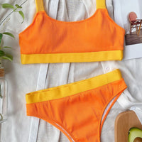 Color Block Scoop Neck Bikini Set