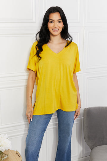 Yelete Full Size V-Neck Side Slit Tee