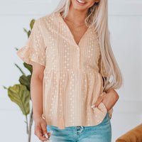 Embroidered Tassel Flounce Sleeve Babydoll Blouse