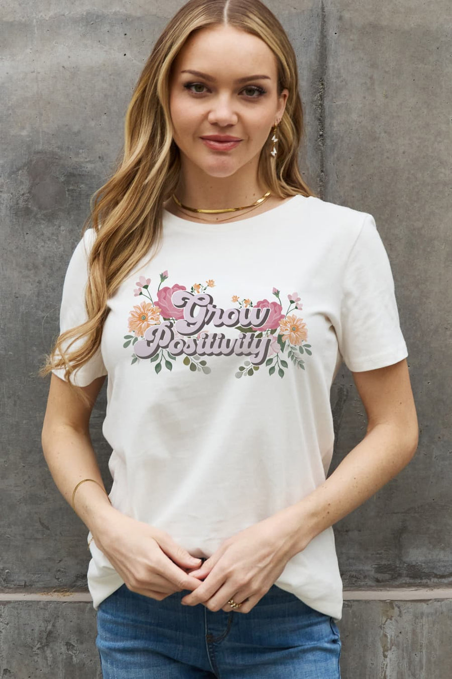 Simply Love Full Size GROW POSITIVITY Graphic Cotton Tee