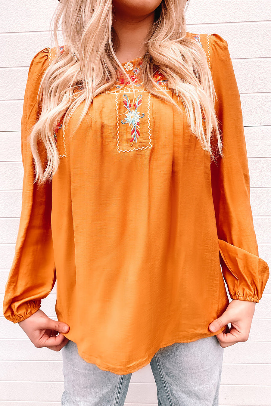 Embroidered Puff Sleeve Blouse