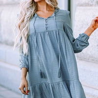 Half Button Ruffle Hem Babydoll Dress