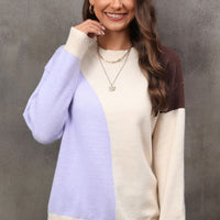 Color Block Ribbed Cuff Drop Shoulder Sweater