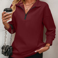 Zip-Up Dropped Shoulder Sweatshirt