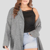 Plus Size Heathered Open Front Trench Coat