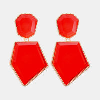 Geometrical Shape Zinc Alloy Frame Resin Dangle Earrings