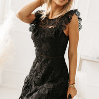 Round Neck Cap Sleeve Lace Mini Dress