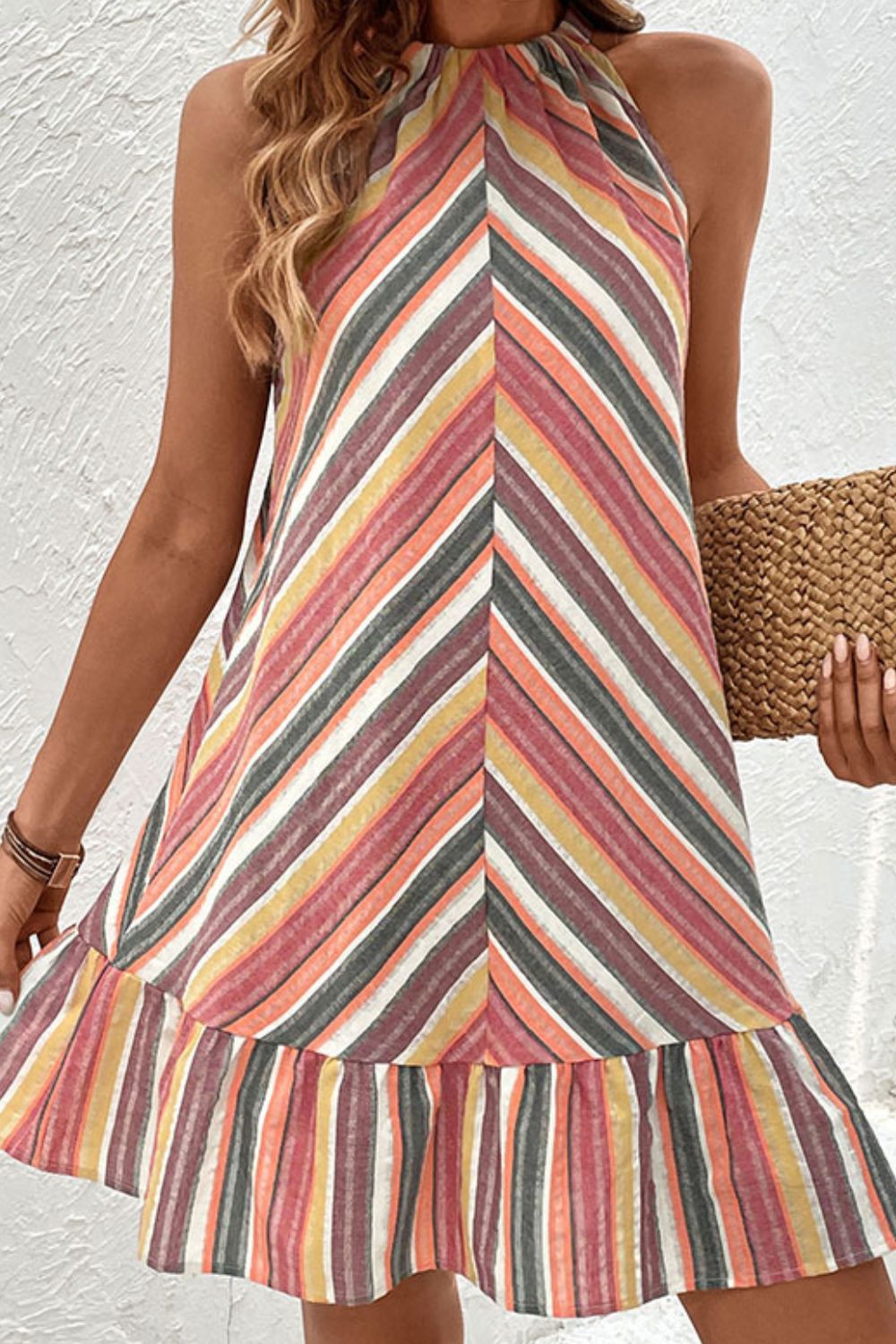 Striped Round Neck Sleeveless Mini Dress