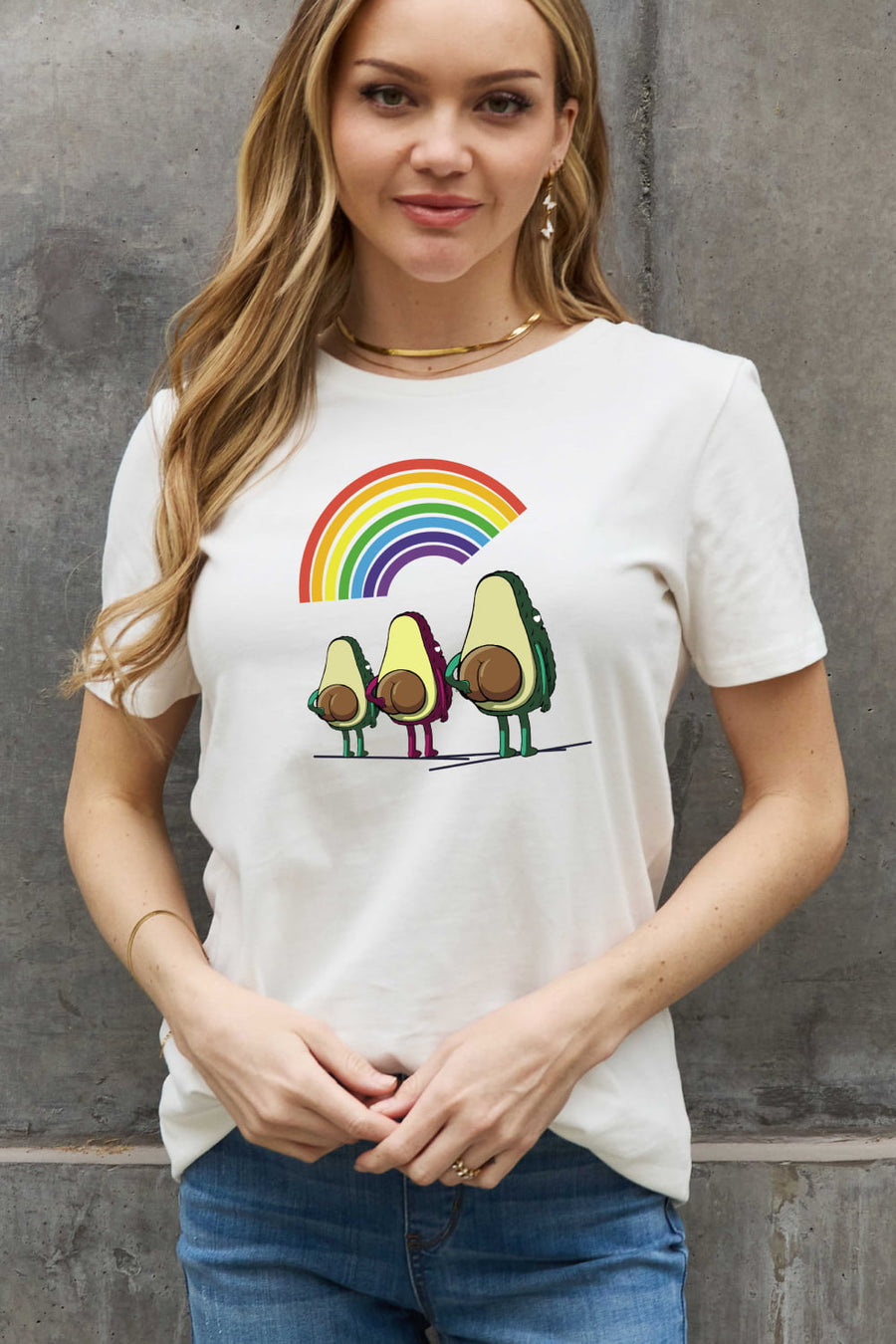 Simply Love Full Size Rainbow & Avocado Graphic Cotton Tee