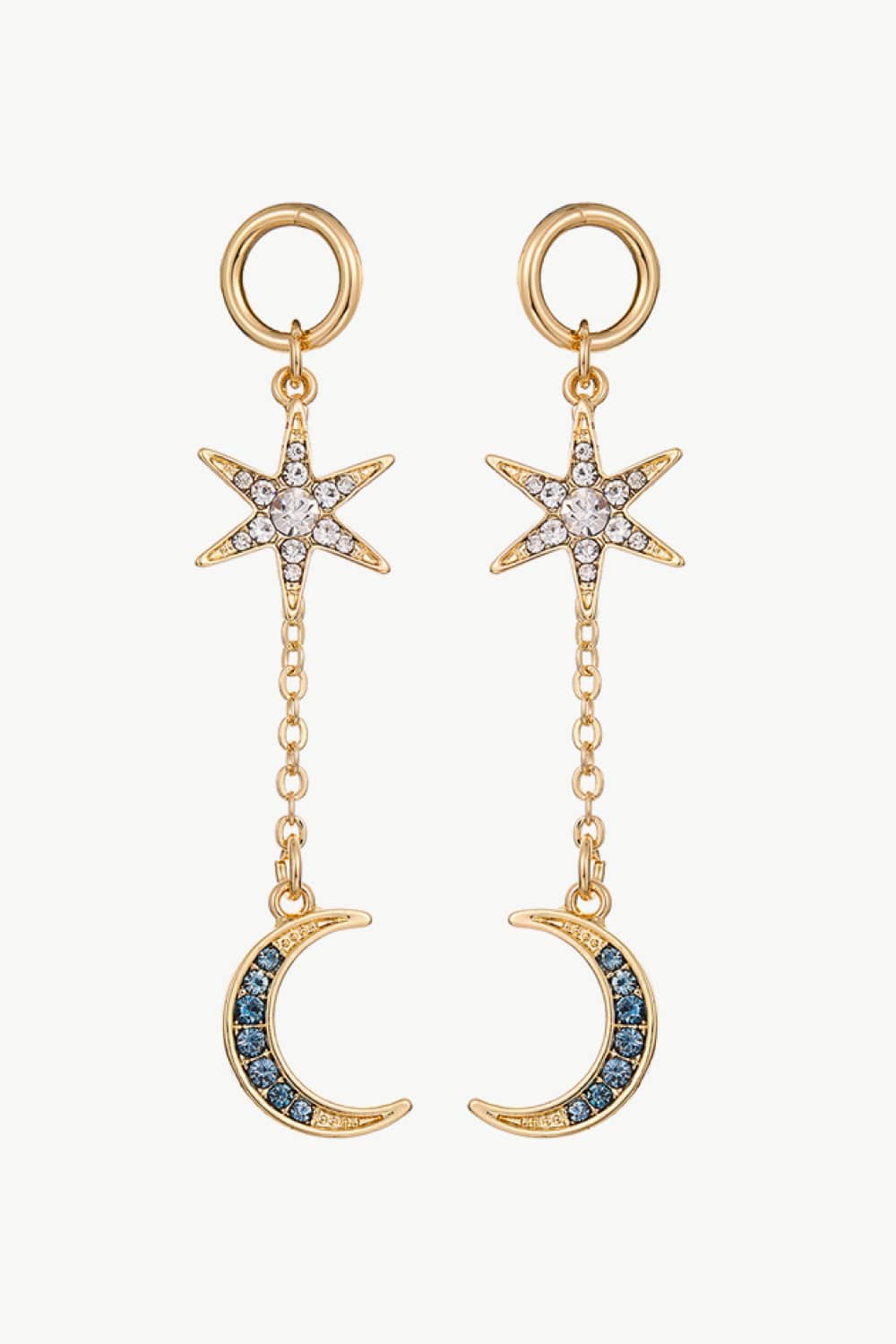 Inlaid Rhinestone Star and Moon Drop Earrings