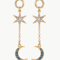 Inlaid Rhinestone Star and Moon Drop Earrings