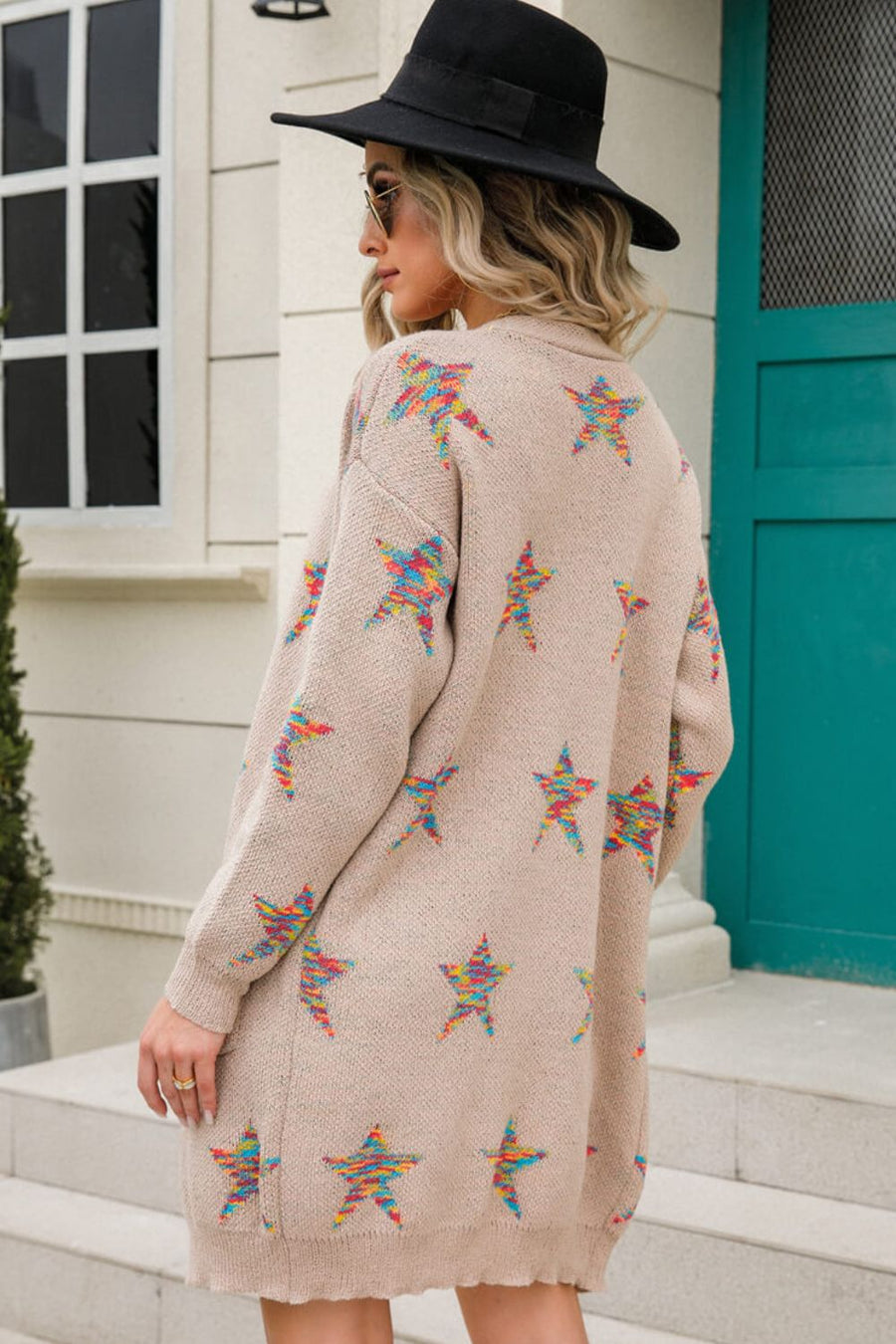 Star Pattern Open Front Longline Cardigan