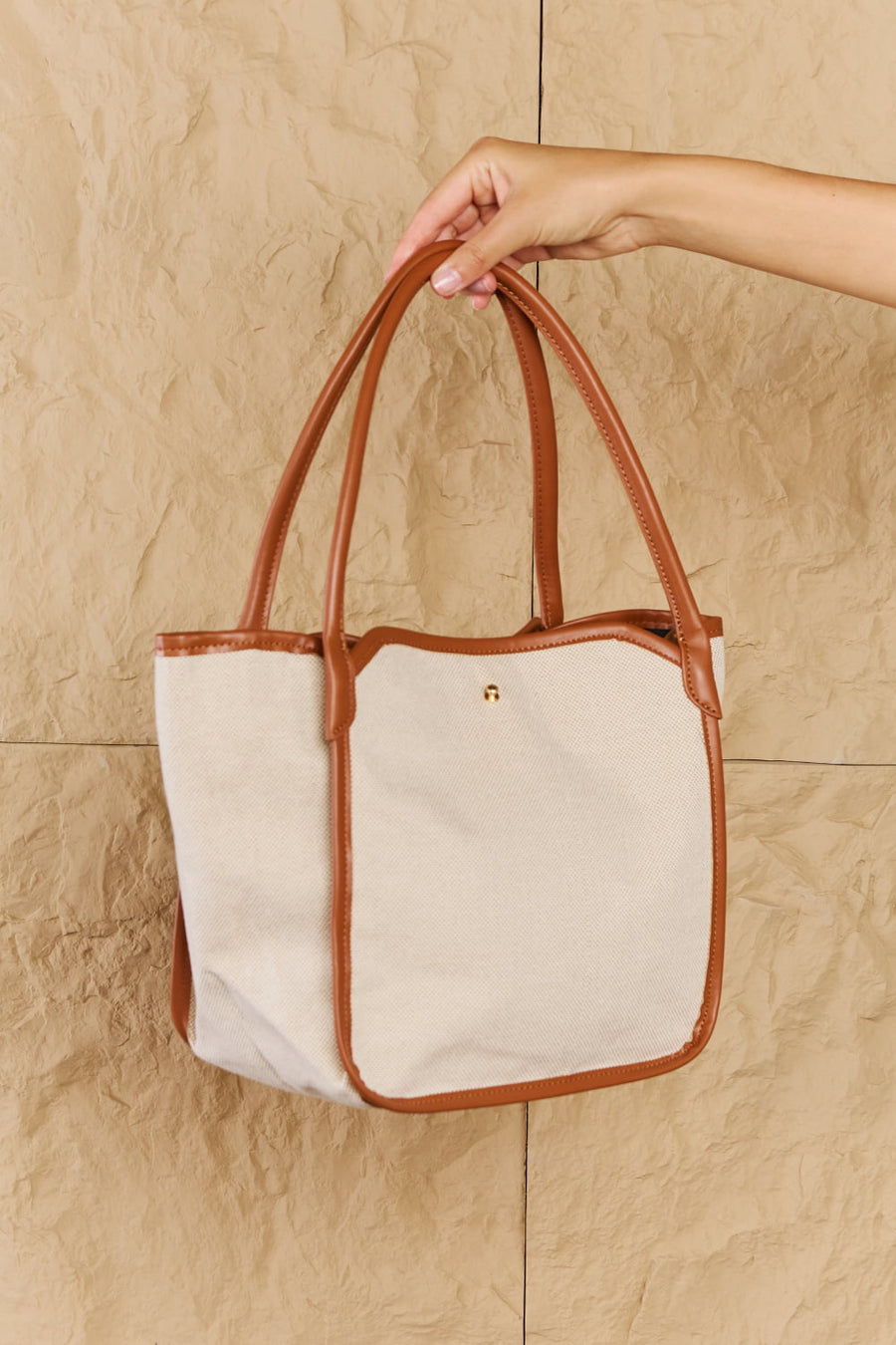 Faux Leather Trim Tote Bag in Ochre