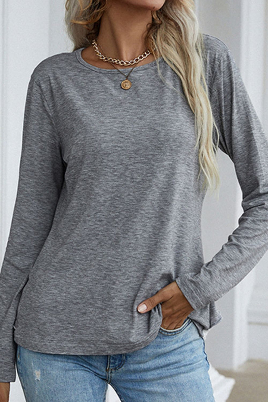 Spliced Lace Ruffled Long Sleeve Tee