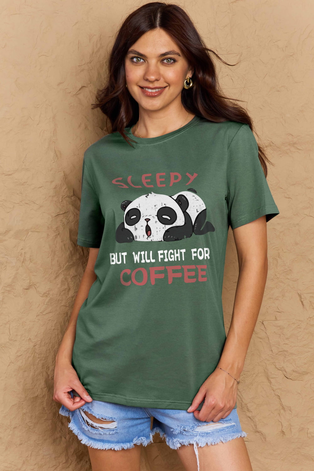 Simply Love Full Size SLEEPY BUT WILL FIGHT FOR COFFEE Graphic Cotton Tee