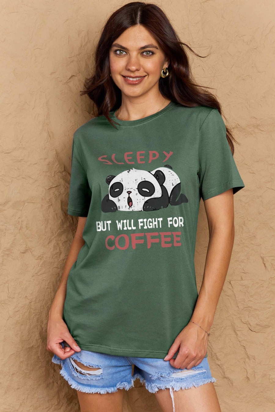 Simply Love Full Size SLEEPY BUT WILL FIGHT FOR COFFEE Graphic Cotton Tee