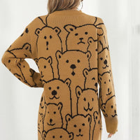 Bear Pattern Round Neck Sweater Dress