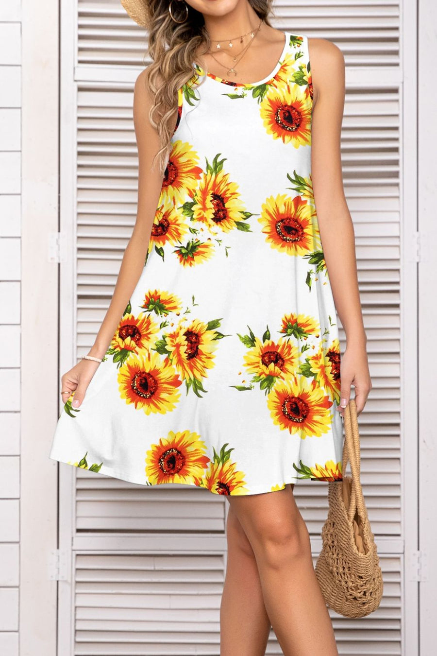 Printed Round Neck Sleeveless Dress