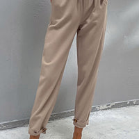 Drawstring Paperbag Waist Button Detail Pants