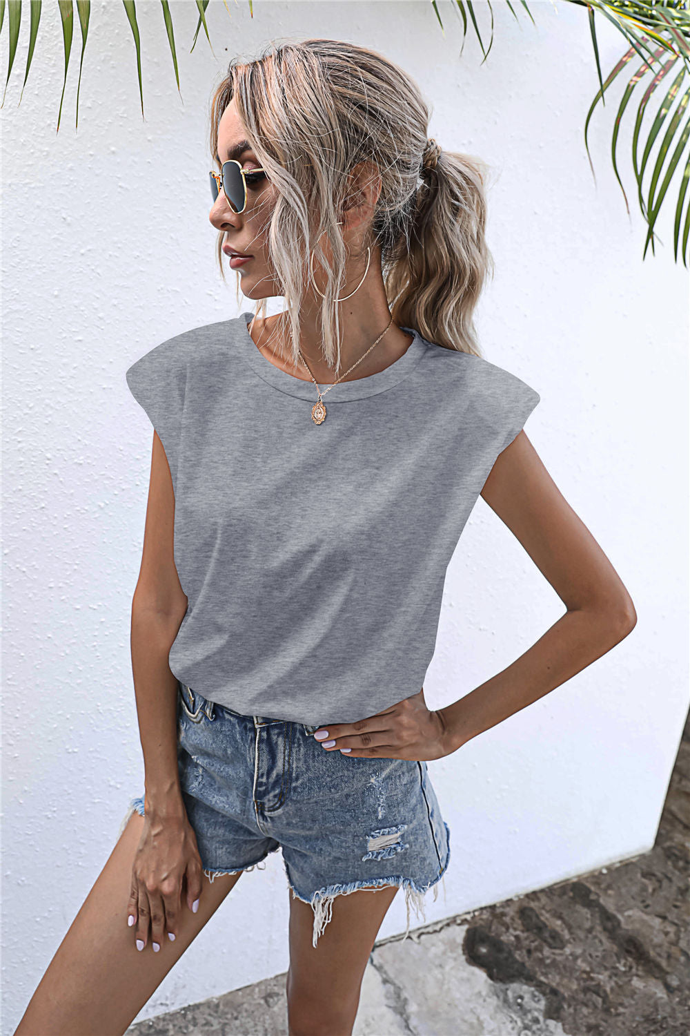 Round Neck Cap Sleeve Tee