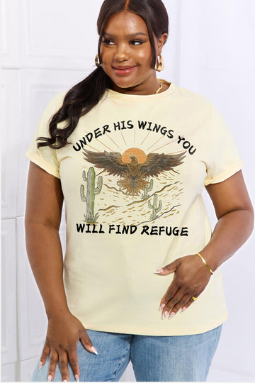 Simply Love Full Size UNDER HIS WINGS YOU WILL FIND REFUGE Graphic Cotton Tee