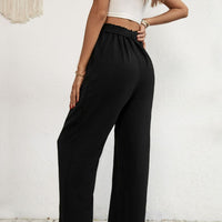 Belted Pleated Waist Wide Leg Pants