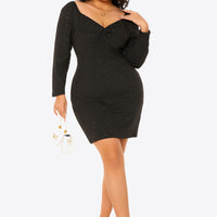 Plus Size Glitter Sweetheart Neck Long Sleeve Dress