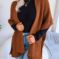 Horizontal Ribbing Open Front Slit Cardigan