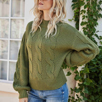 Mixed Knit Crewneck Drop Shoulder Sweater