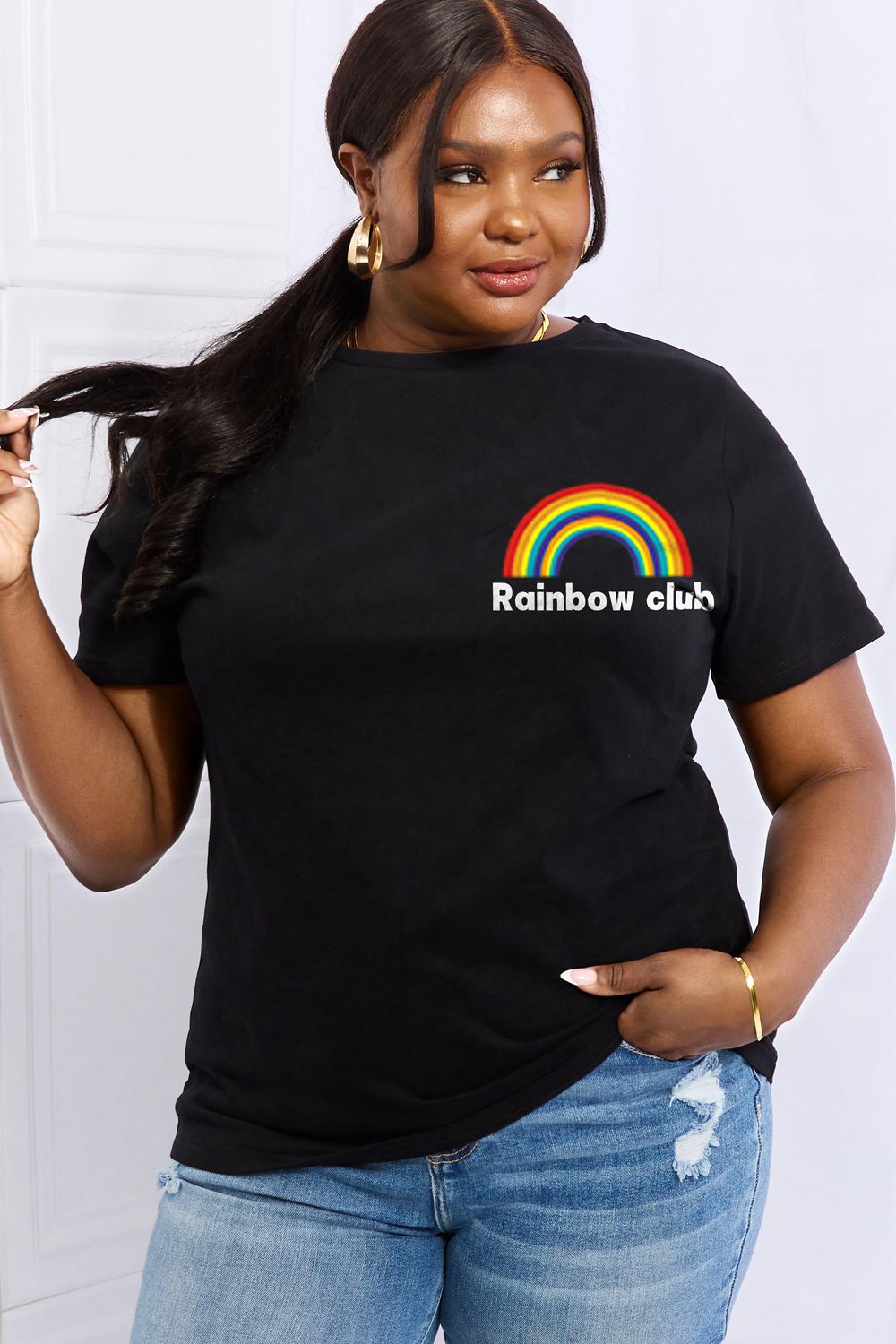 Simply Love Full Size RAINBOW CLUB Graphic Cotton Tee