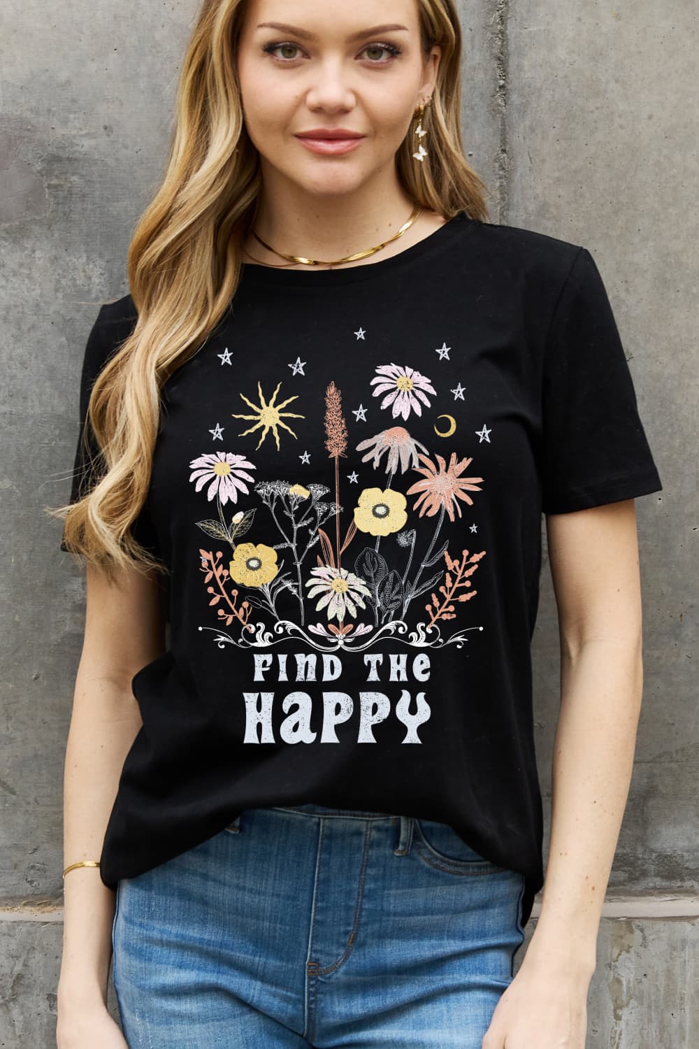 Simply Love Full Size FIND THE HAPPY Graphic Cotton Tee