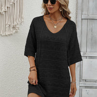 Openwork V-Neck Mini Knit Dress