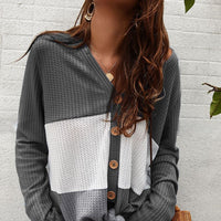 Color Block Waffle Knit V-Neck Top