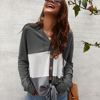 Color Block Waffle Knit V-Neck Top