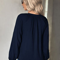 Gathered Detail Tie-Neck Blouse