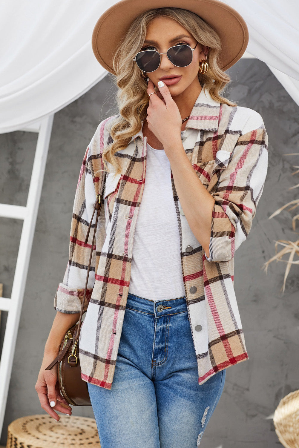 Plaid Button-Up Dropped Shoulder Shirt