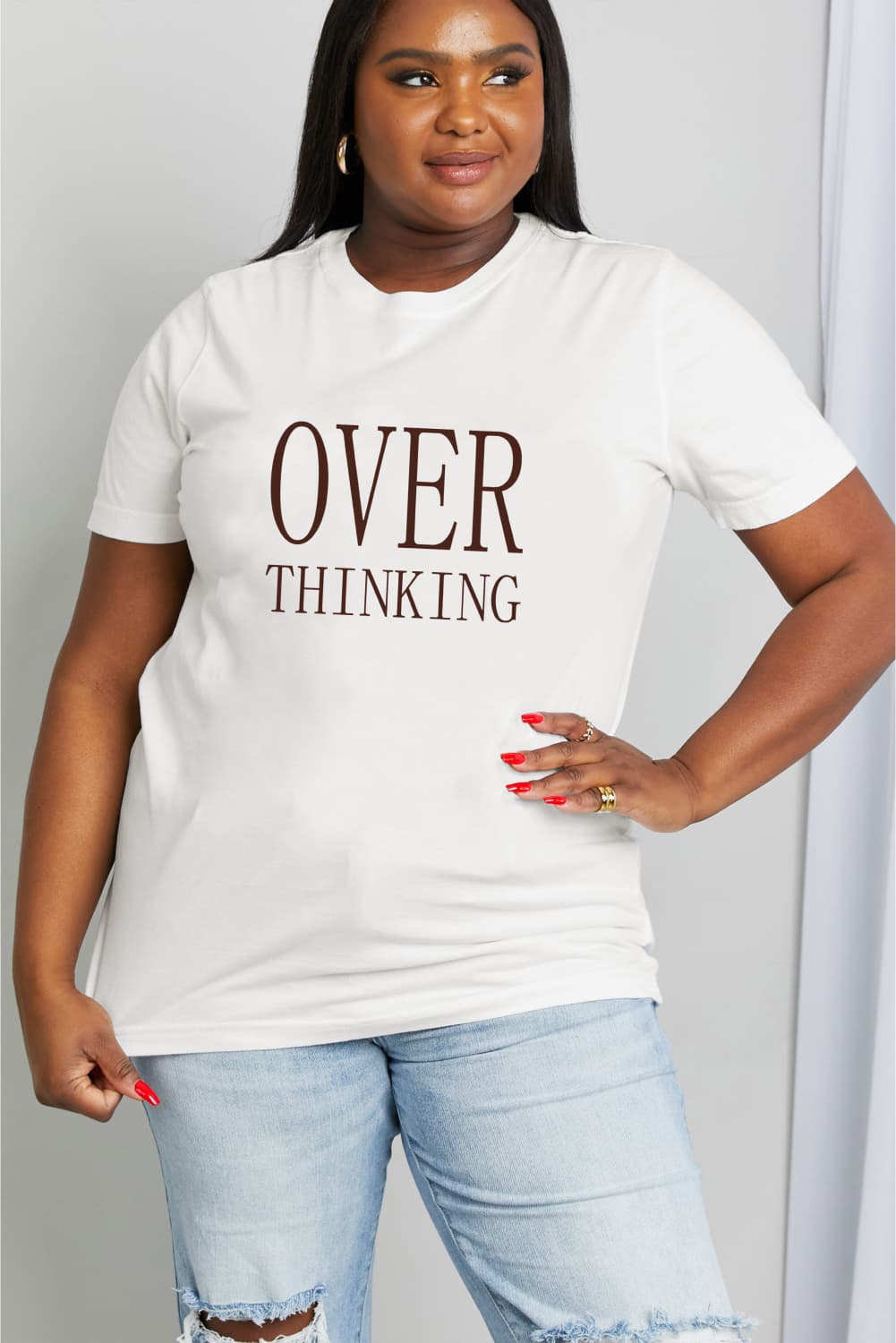 Simply Love Full Size OVER THINKING Graphic Cotton Tee