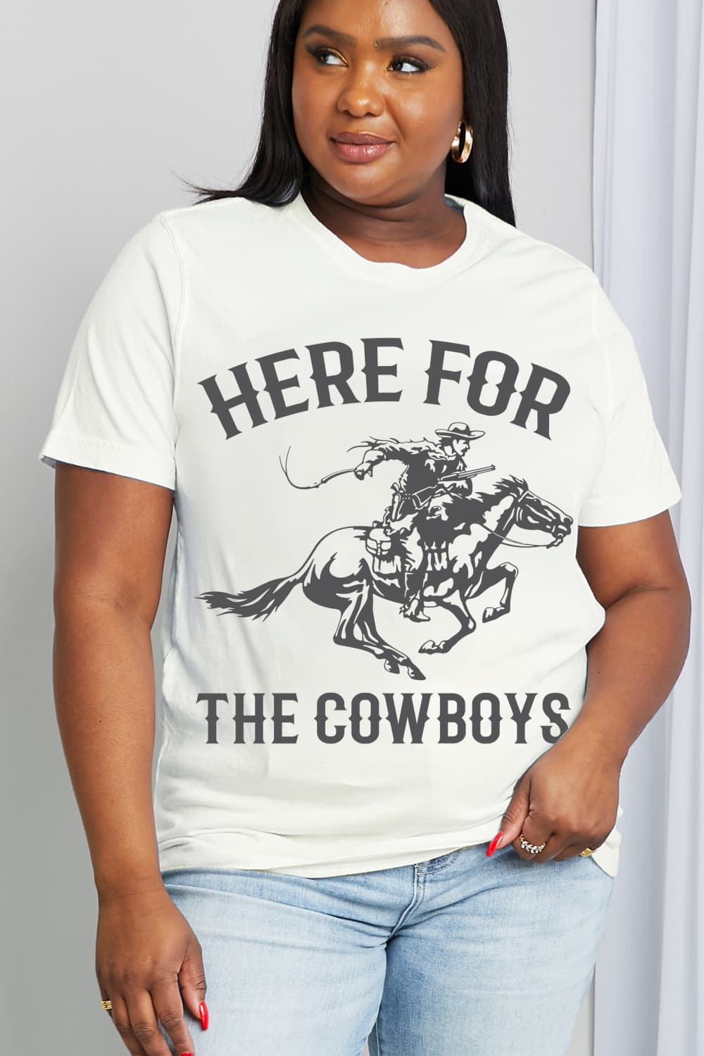 Simply Love Full Size HERE FOR THE COWBOYS Graphic Cotton Tee