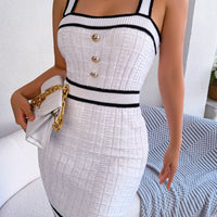 Contrast Trim Decorative Button Sleeveless Knit Dress