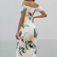 Printed Off-Shoulder Split Dress