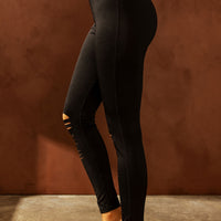 Double Take Wide Waistband Distressed Slim Fit Leggings