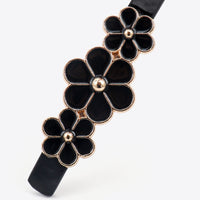 Flower Decor Skinny PU Belt