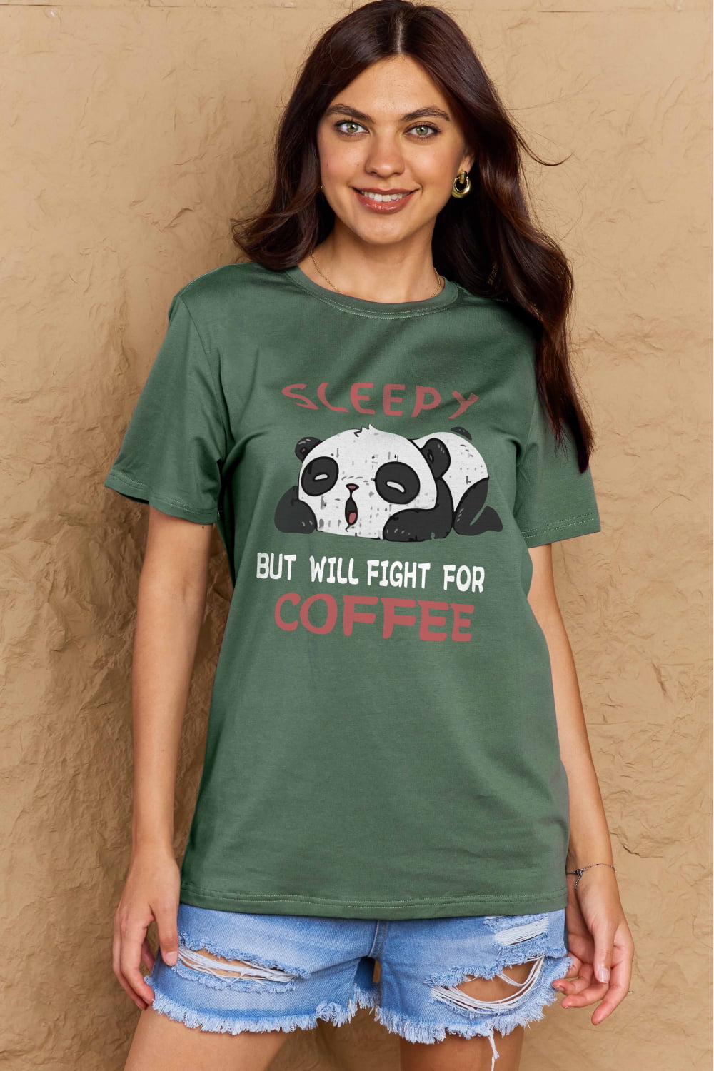 Simply Love Full Size SLEEPY BUT WILL FIGHT FOR COFFEE Graphic Cotton Tee