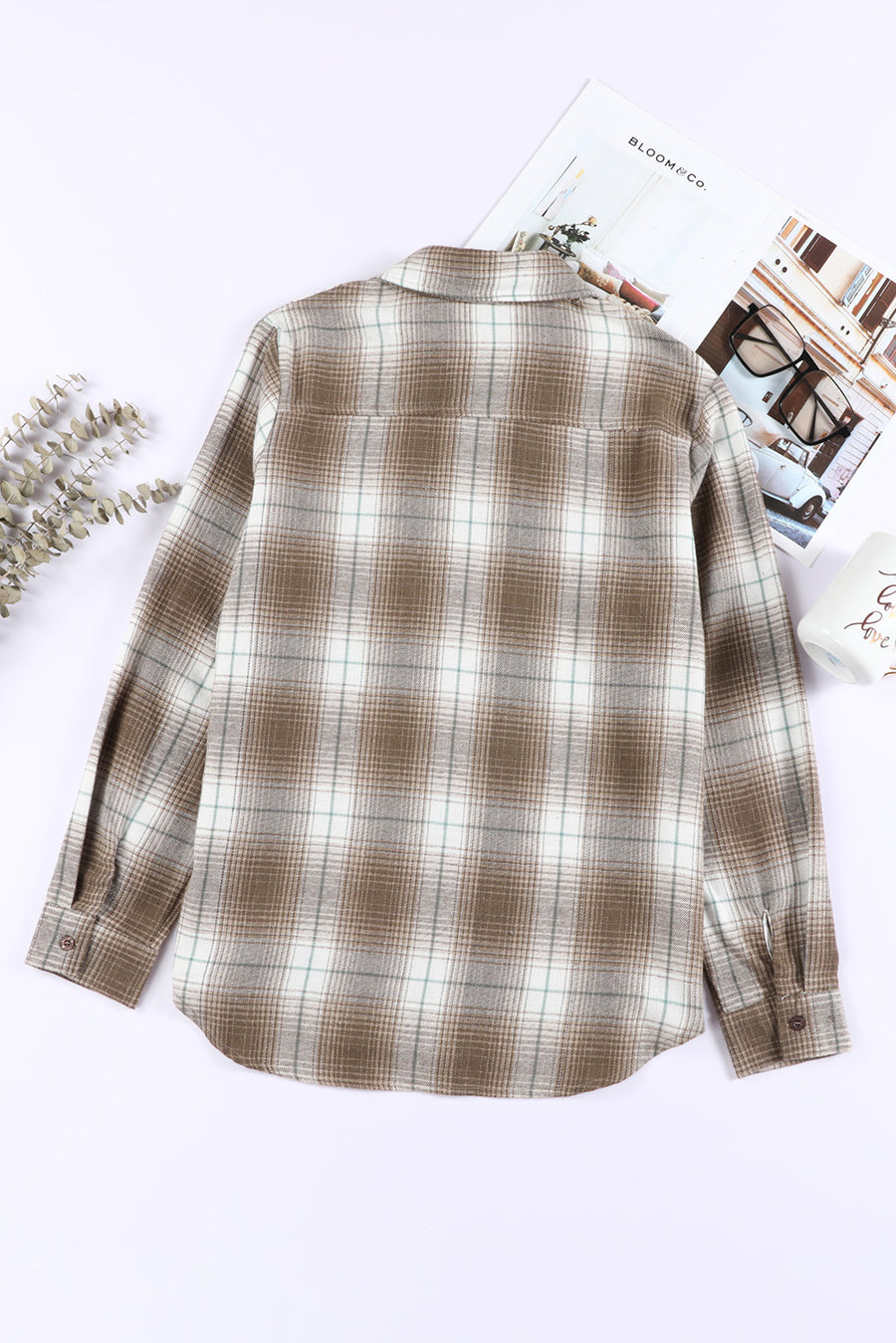 Plaid Collared Neck Long Sleeve Shirt