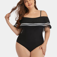 Plus Size Striped Cold-Shoulder One-Piece Swimsuit