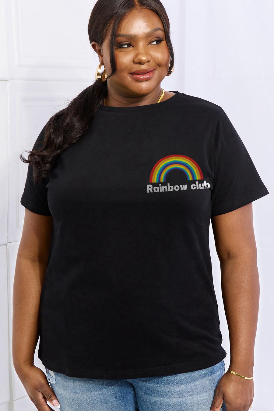 Simply Love Full Size RAINBOW CLUB Graphic Cotton Tee