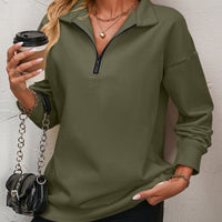 Zip-Up Dropped Shoulder Sweatshirt