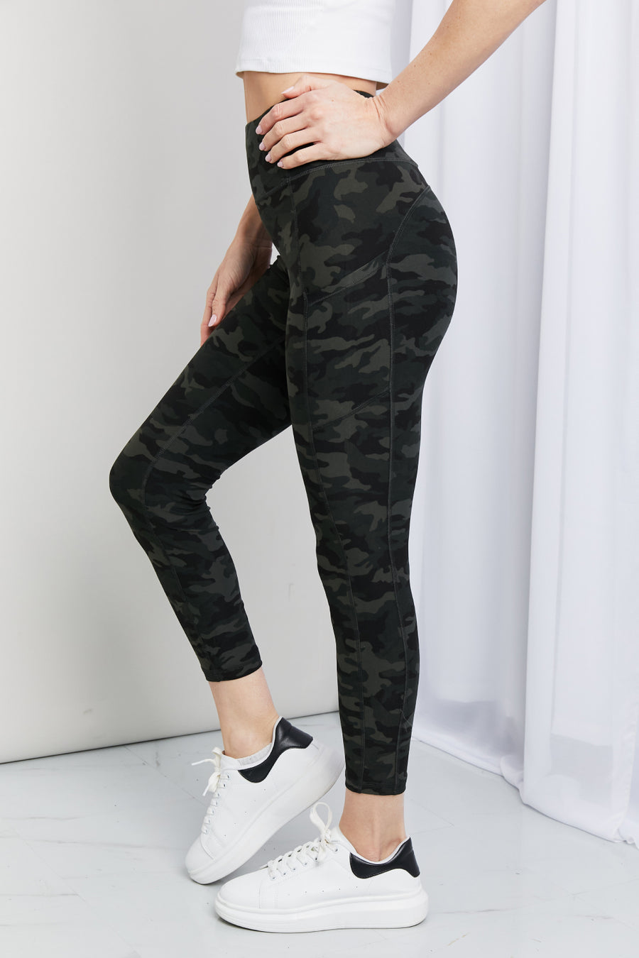 Leggings Depot Full Size Camouflage Wide Waistband Pocket Leggings