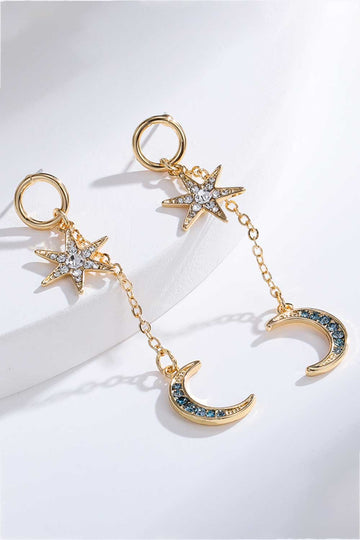 Inlaid Rhinestone Star and Moon Drop Earrings